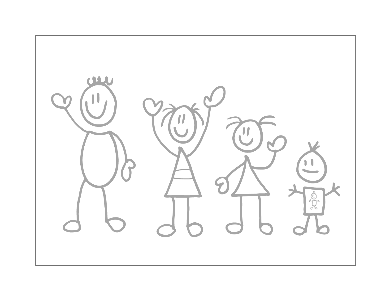 Stick Family Tracing And Coloring Page