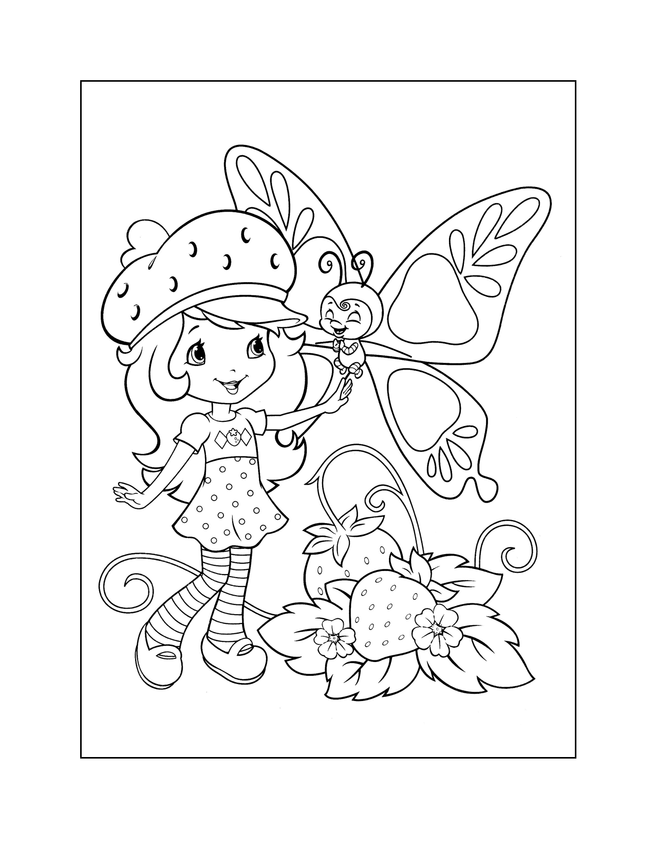 Strawberry Shortcake With Butterfly Coloring Page