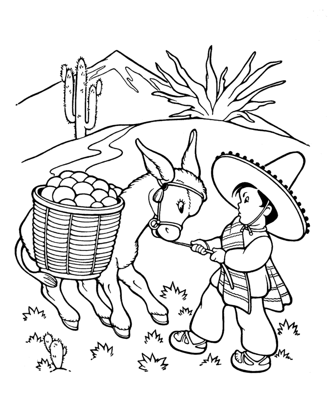 Stubborn Donkey and Boy Coloring Page