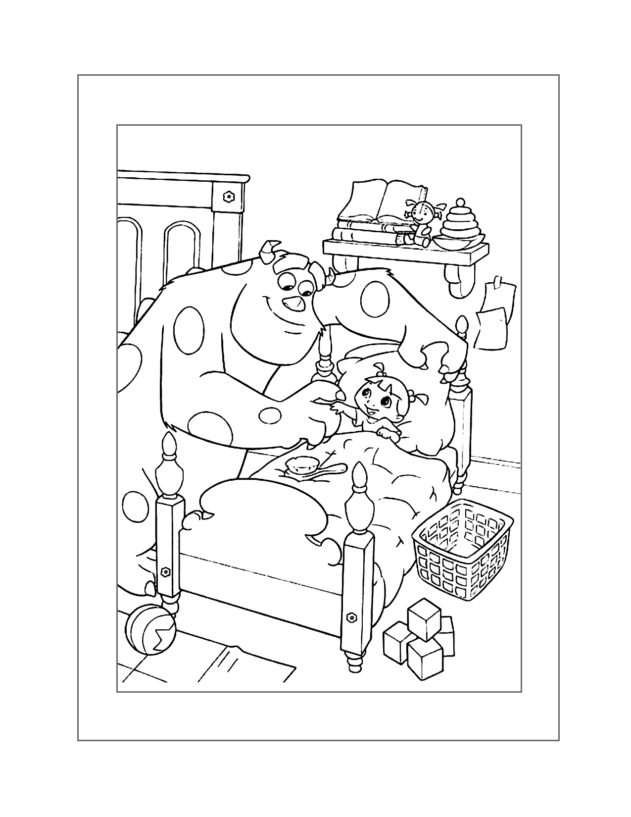 Sully Puts Boo To Bed Monsters Inc Coloring Page