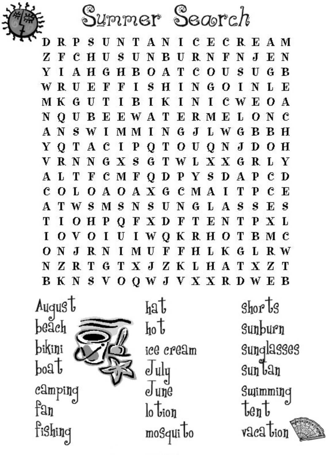 Summer Printable Word Search Puzzle
