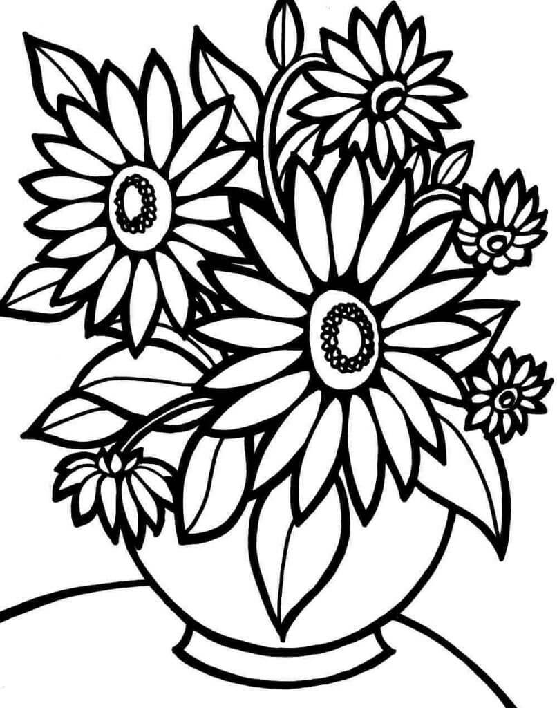 Sunflower Vase Flower Coloring Page