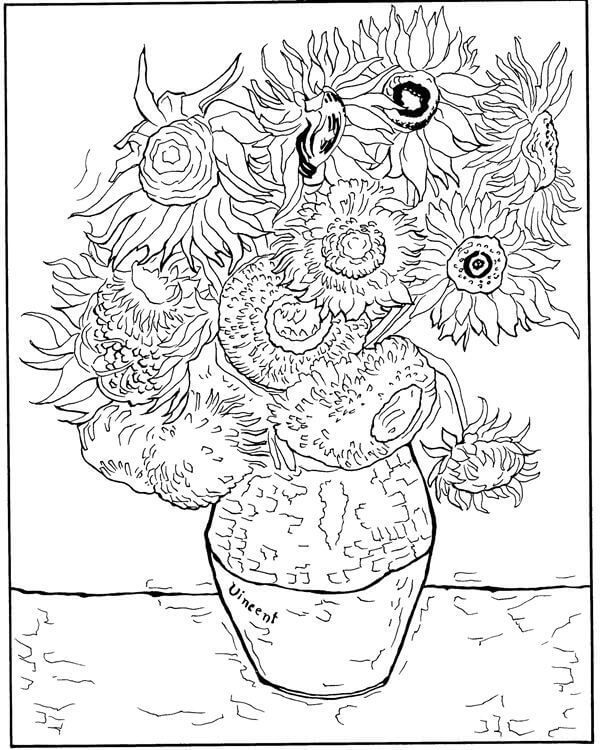 Sunflowers Van Gogh Coloring Pages