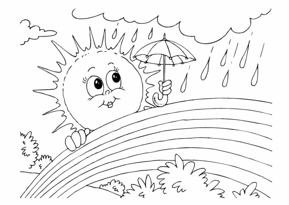 Sunny Day Rainbow Coloring Page