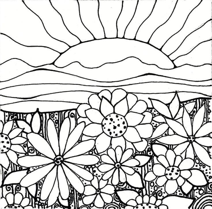 Sunrise Flower Coloring Pages