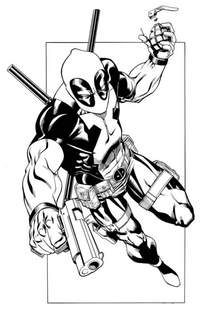 Super Antihero Coloring Page Deadpool