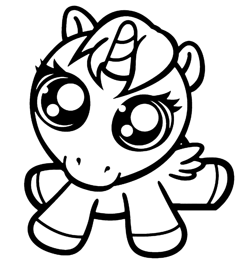 Super Cute Baby Unicorn Coloring Page