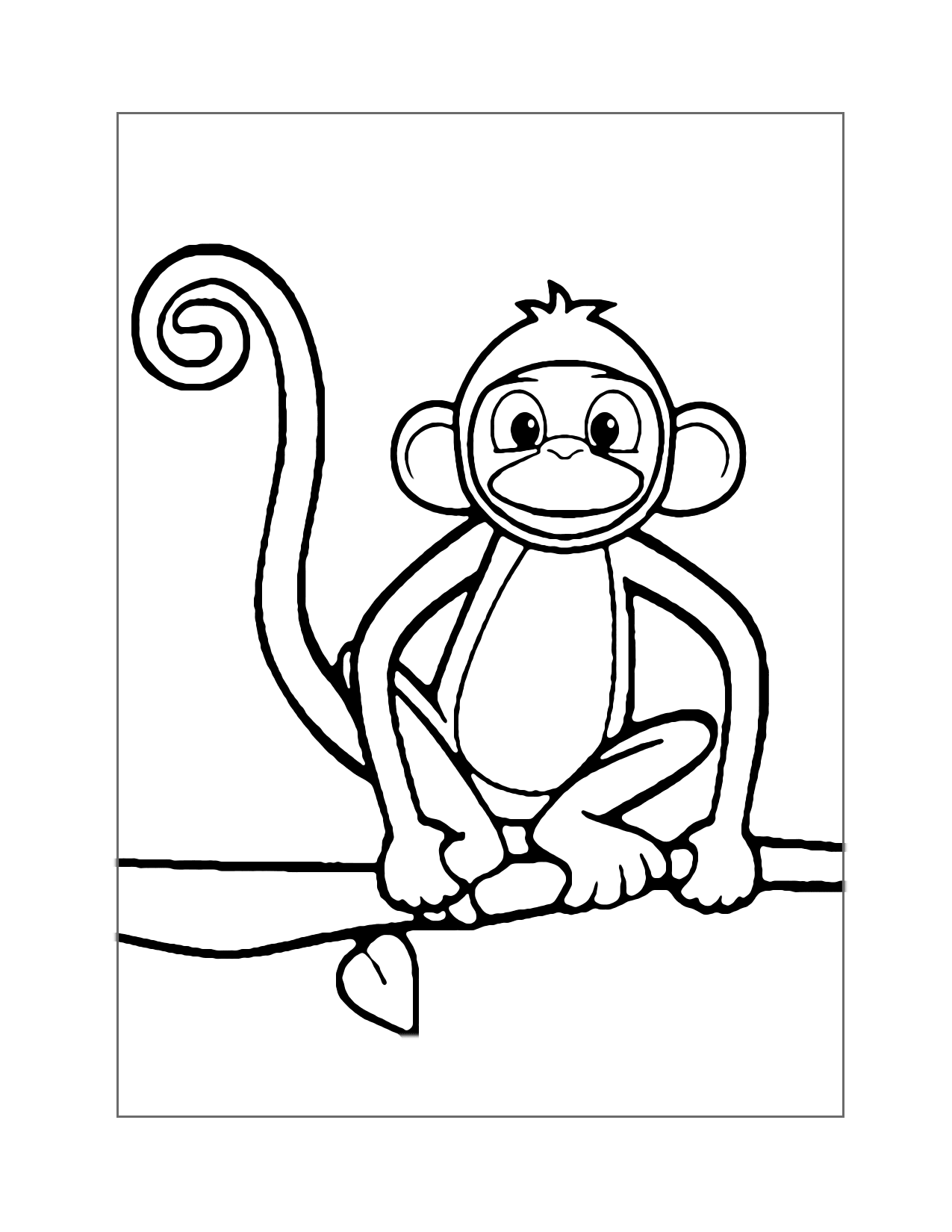 Super Cute Monkey In A Tree Coloring Page