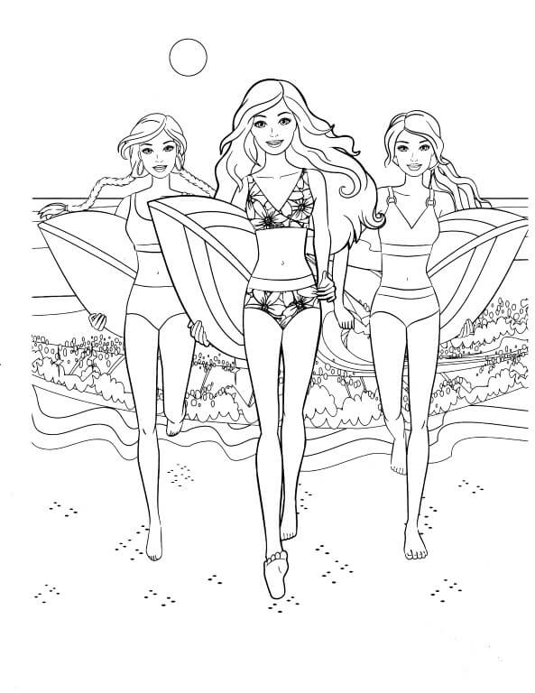 Surf Friends Barbie Coloring Page