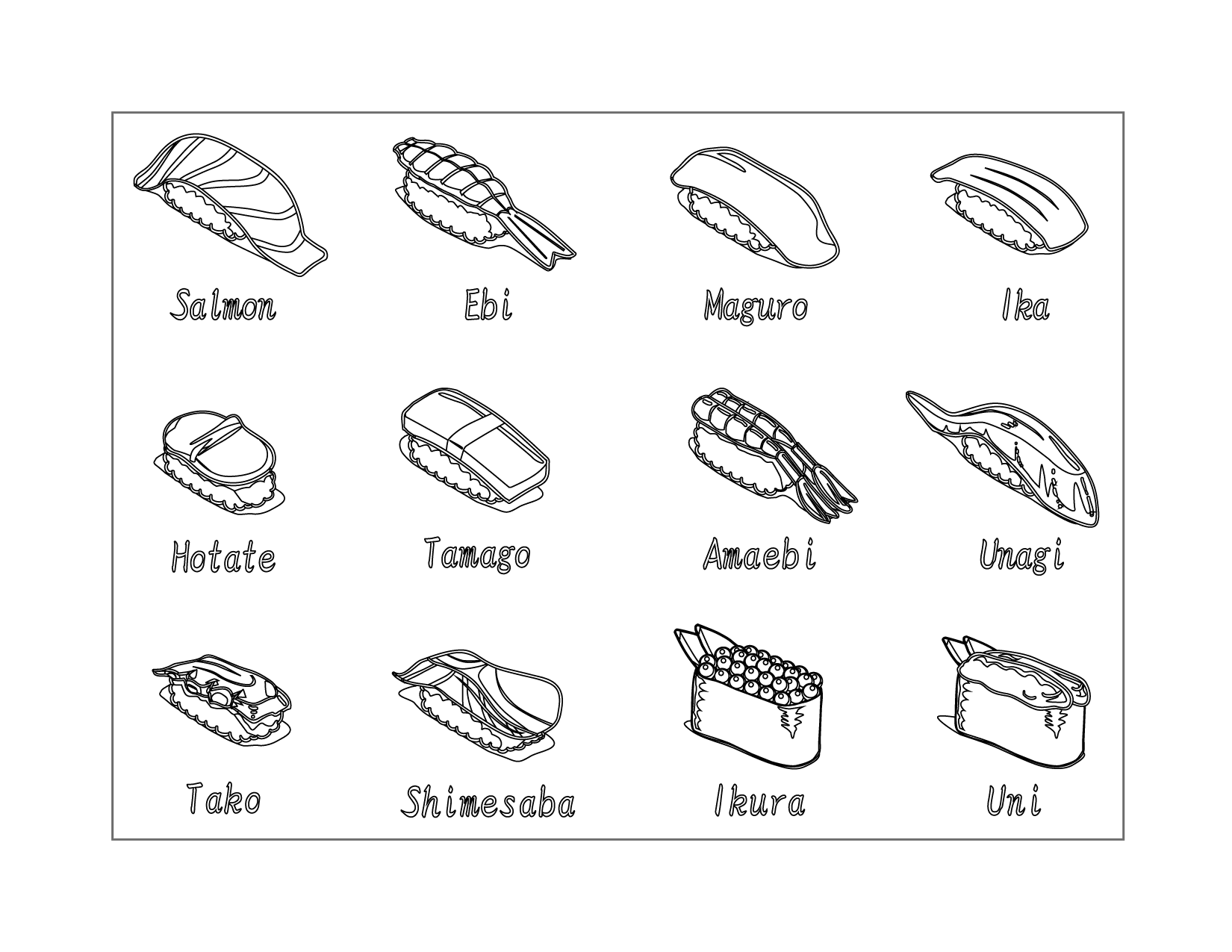 Sushi Glossary Coloring Page