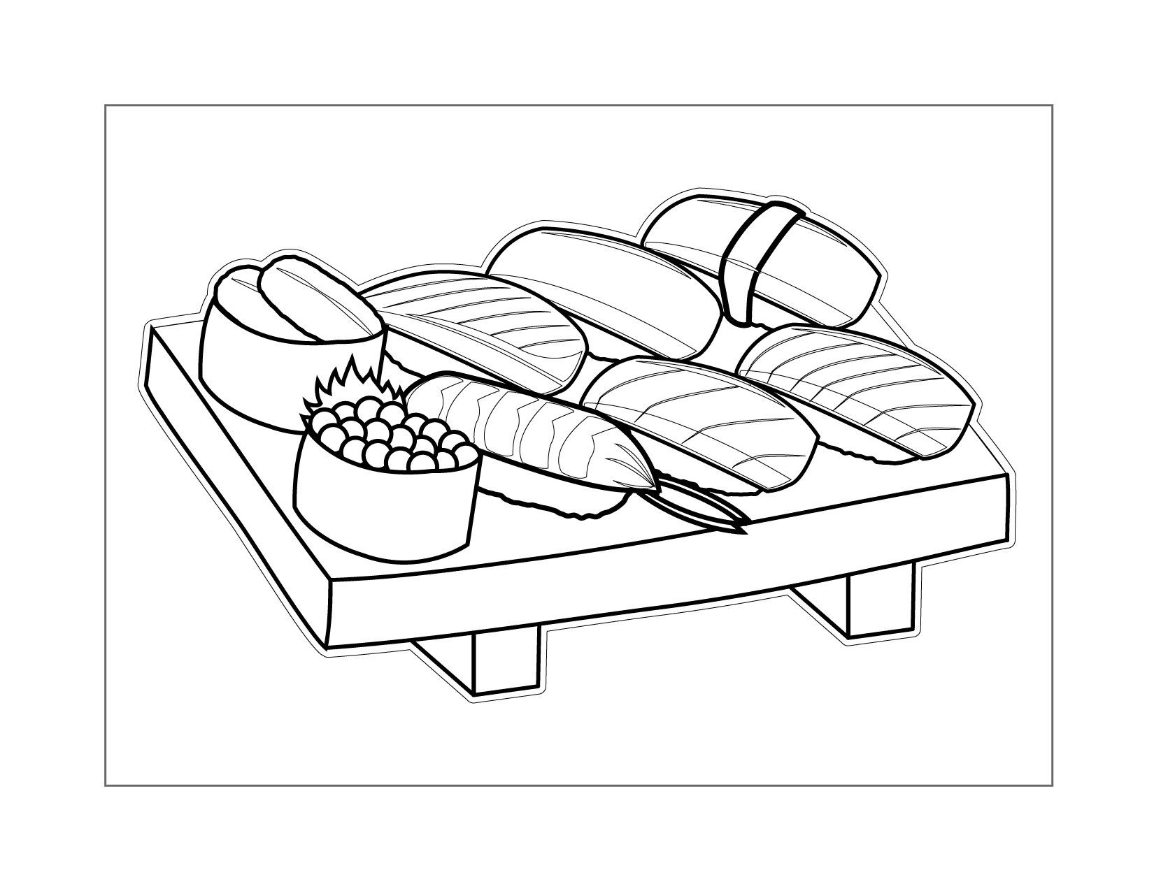 Sushi On Wood Serving Tray Coloring Page