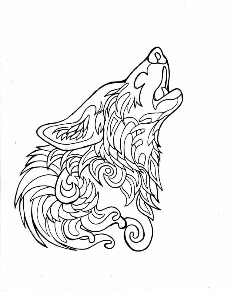 Swirls Wolf Coloring Pages For Adults
