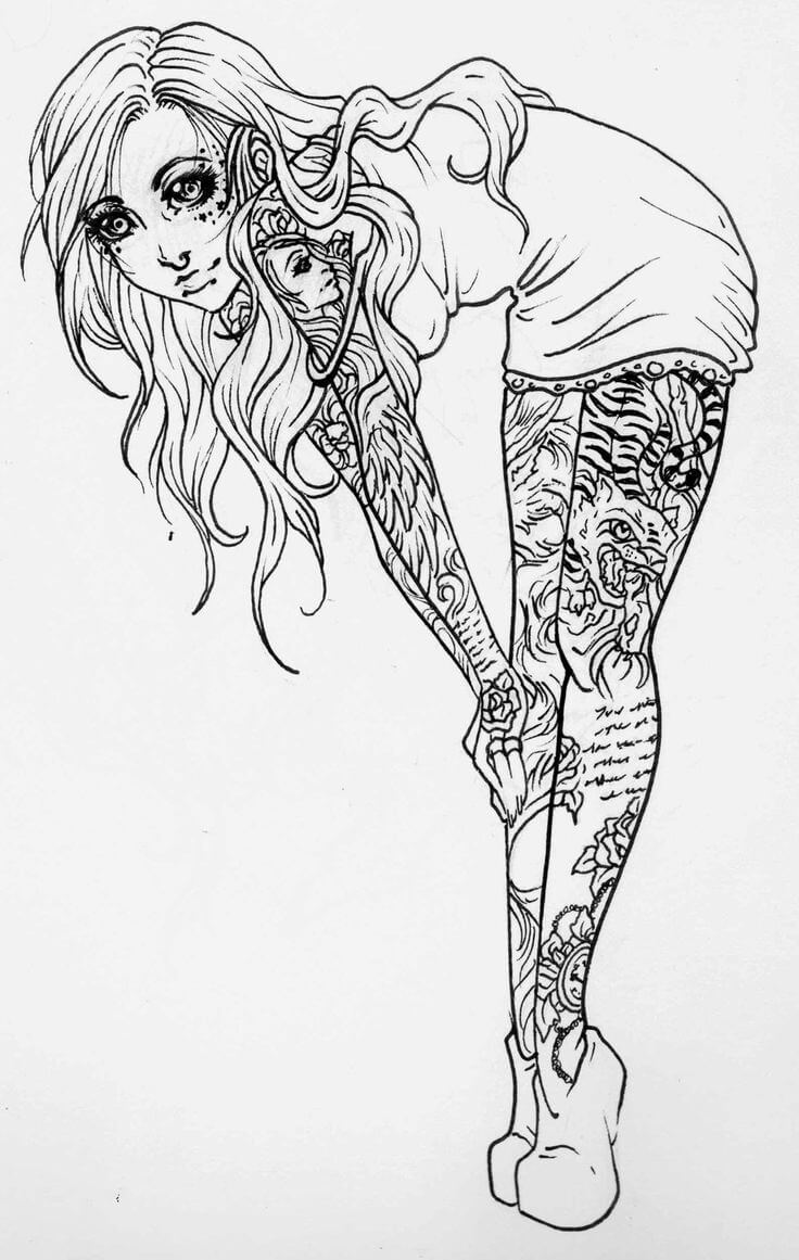 Tattooed Girl Coloring Page