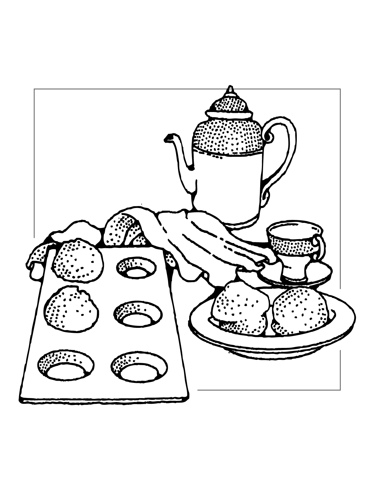 Tea And Muffins Coloring Page