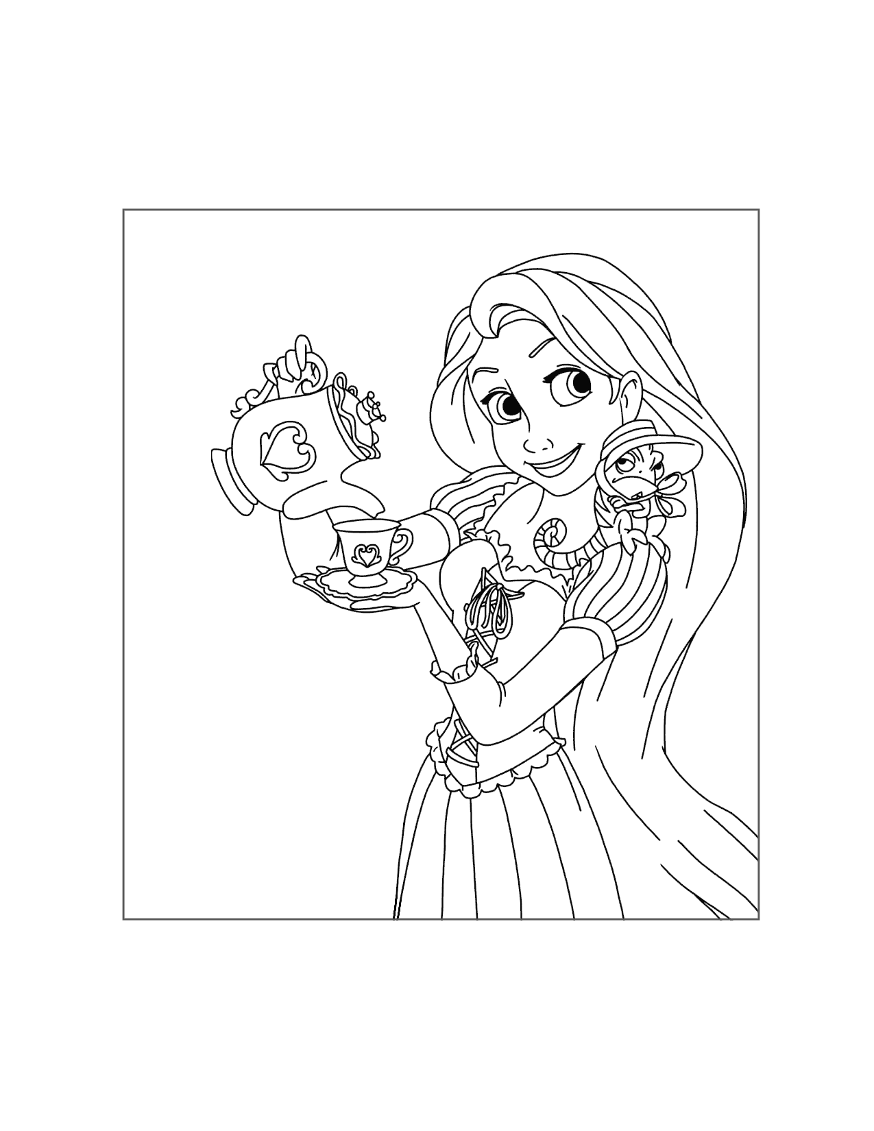 Teatime With Rapunzel And Pascal Coloring Page