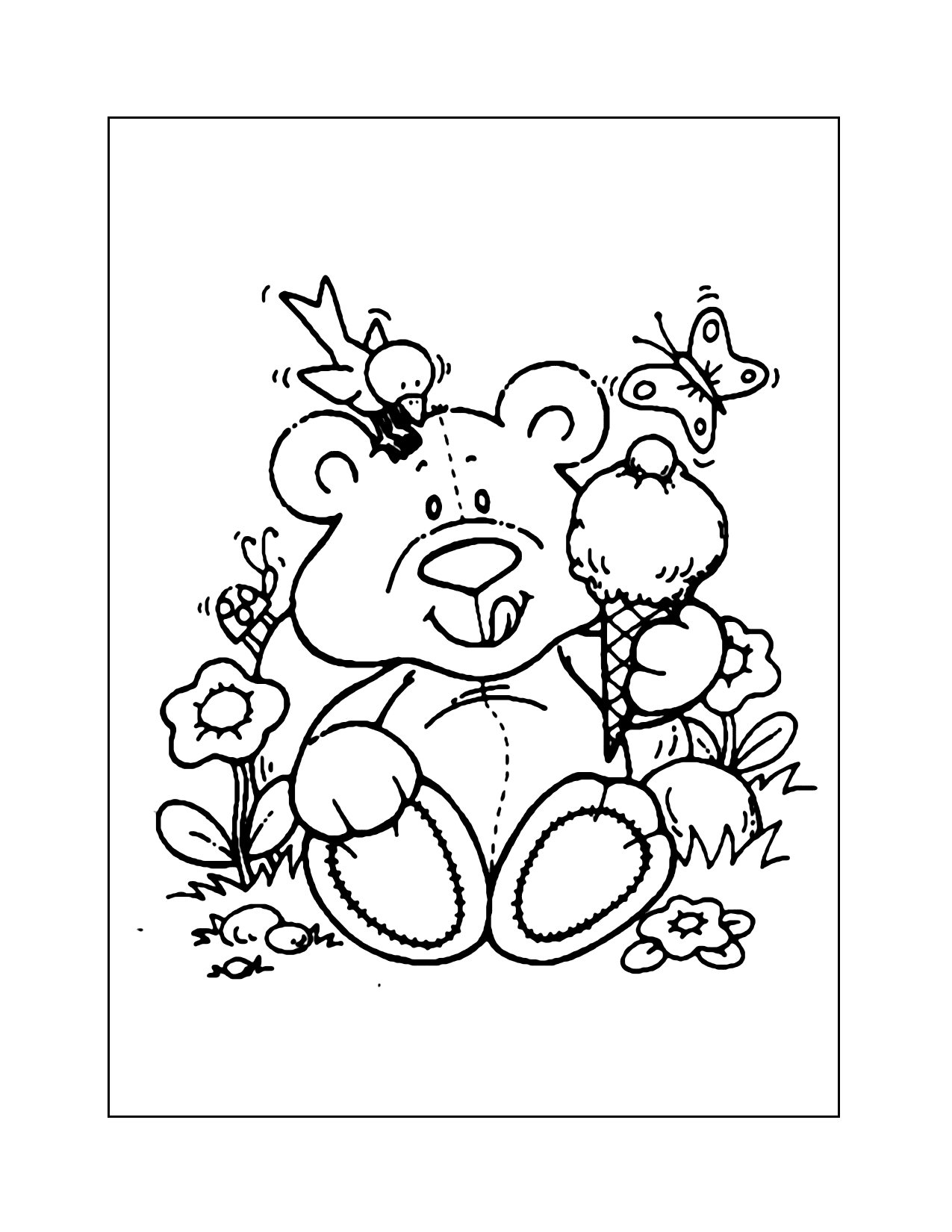 Teddy Bear Eating Ice Cream Coloring Page