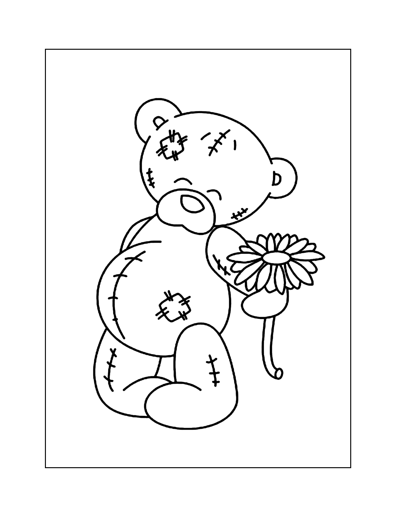 Teddy Bear Giving You Flowers Coloring Page