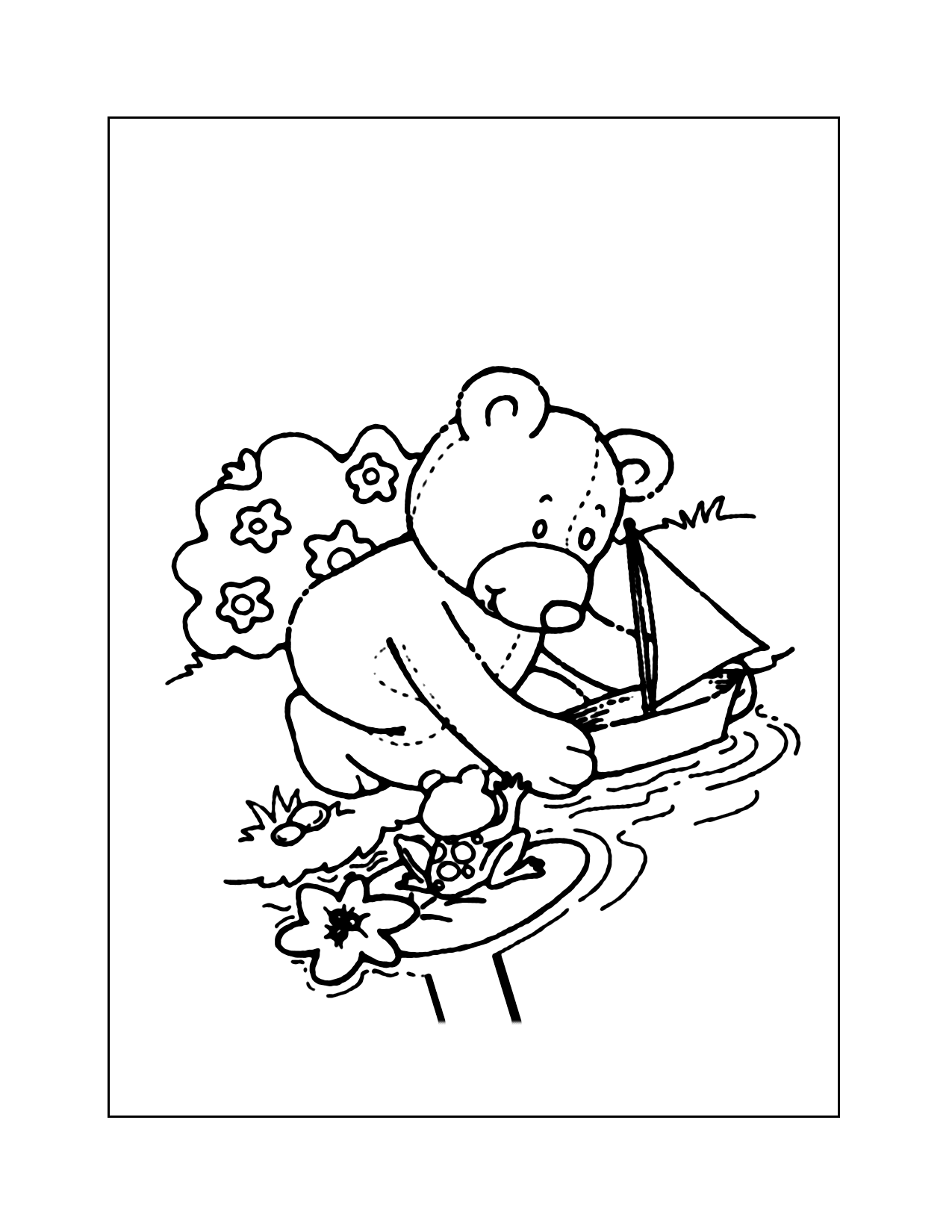 Teddy Bear Playing With A Boat Coloring Page