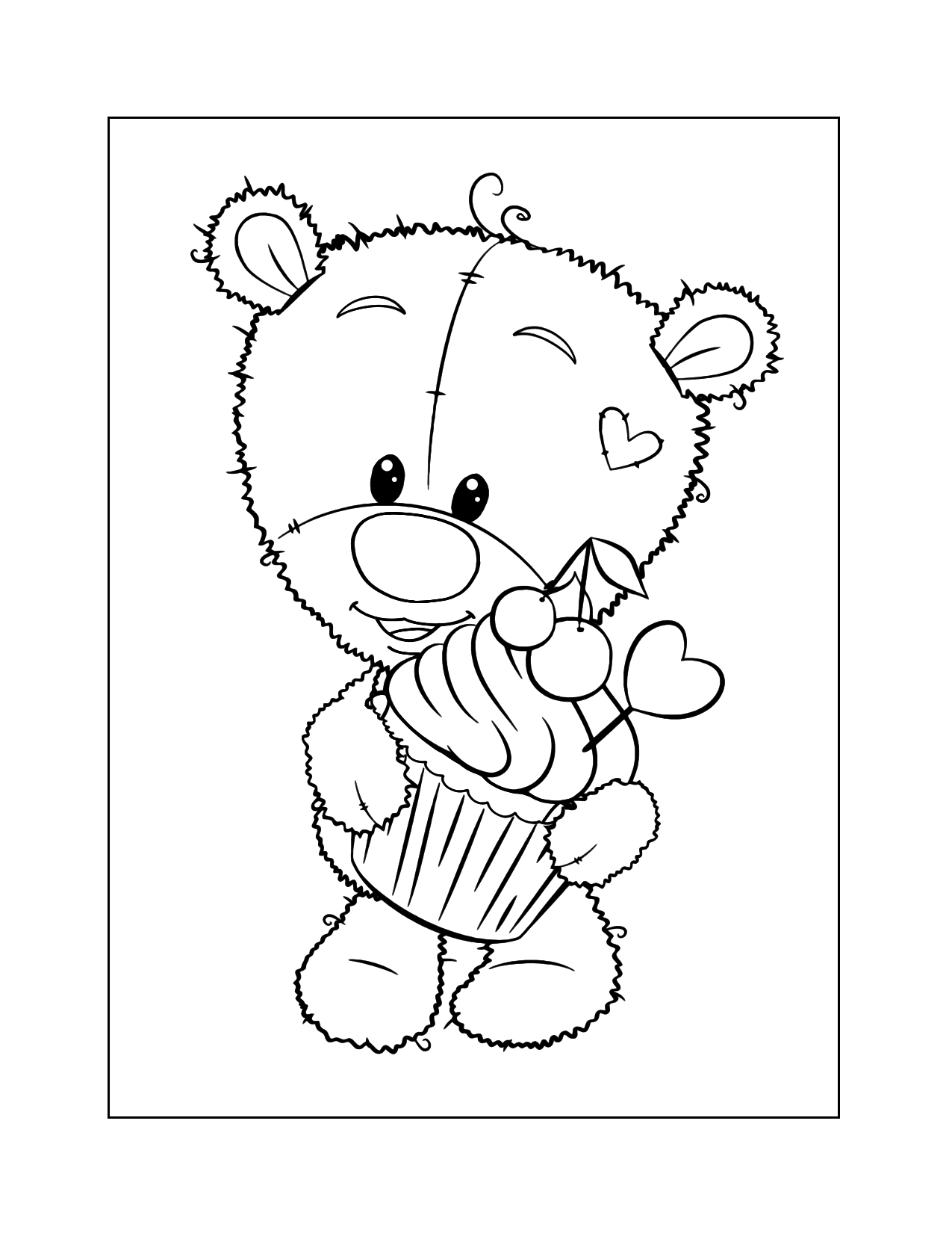 Teddy Bear With A Cup Cake Coloring Page