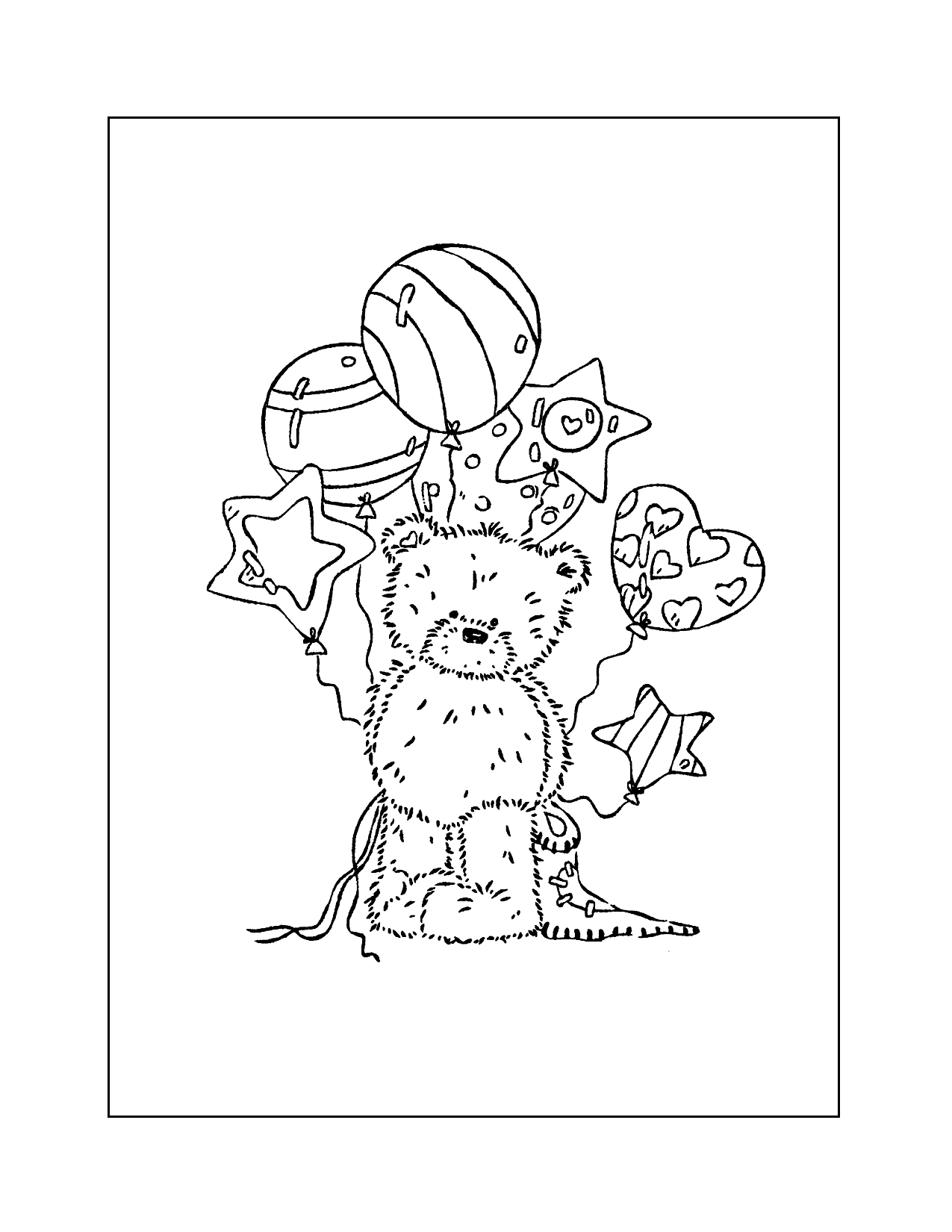 Teddy Bear With Balloons Coloring Page