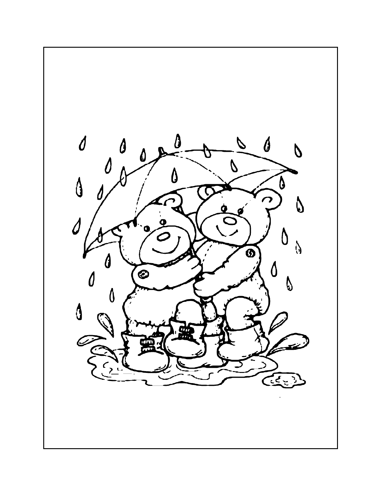Teddy Bears In The Rain Coloring Page