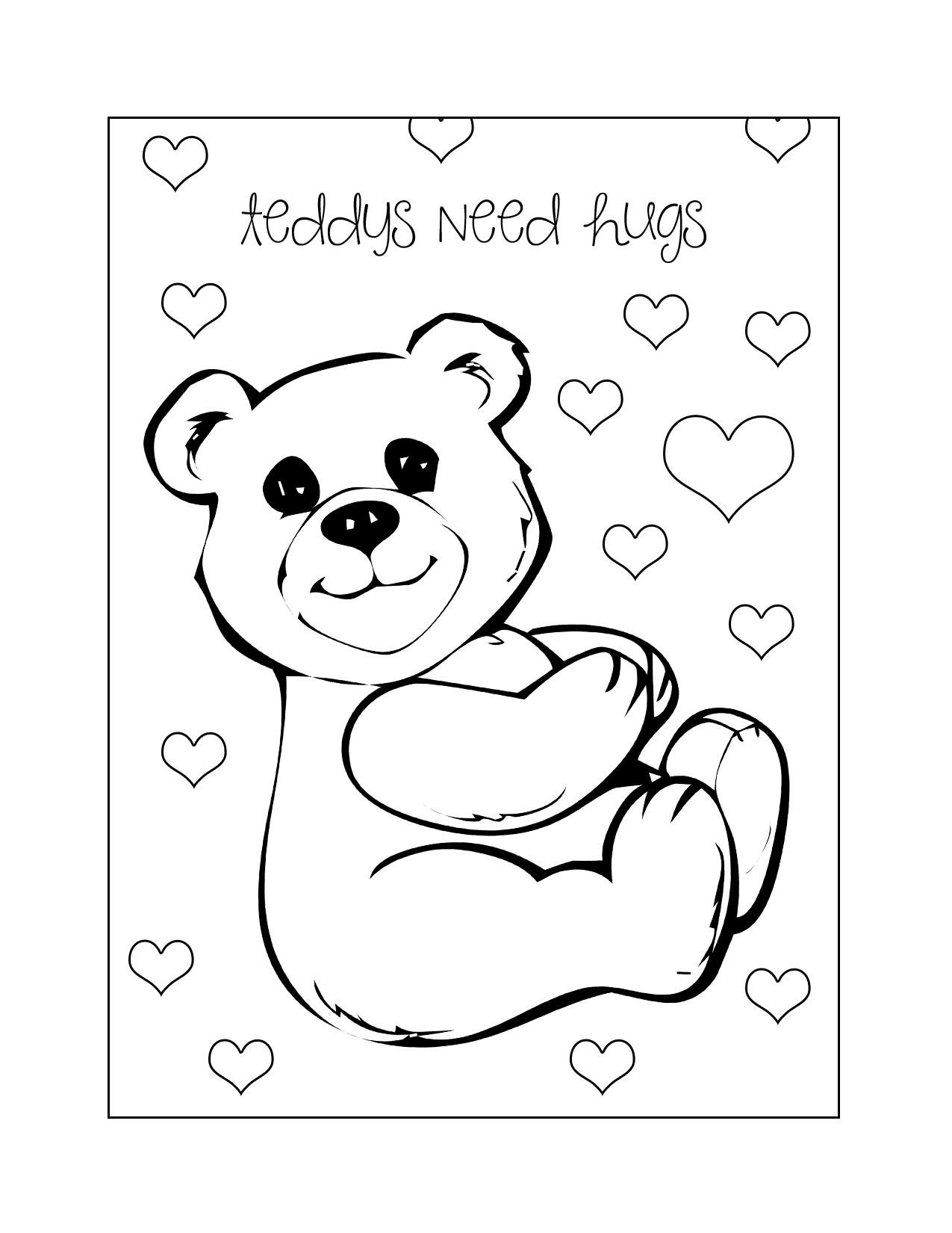 Teddys Need Hugs Coloring Page