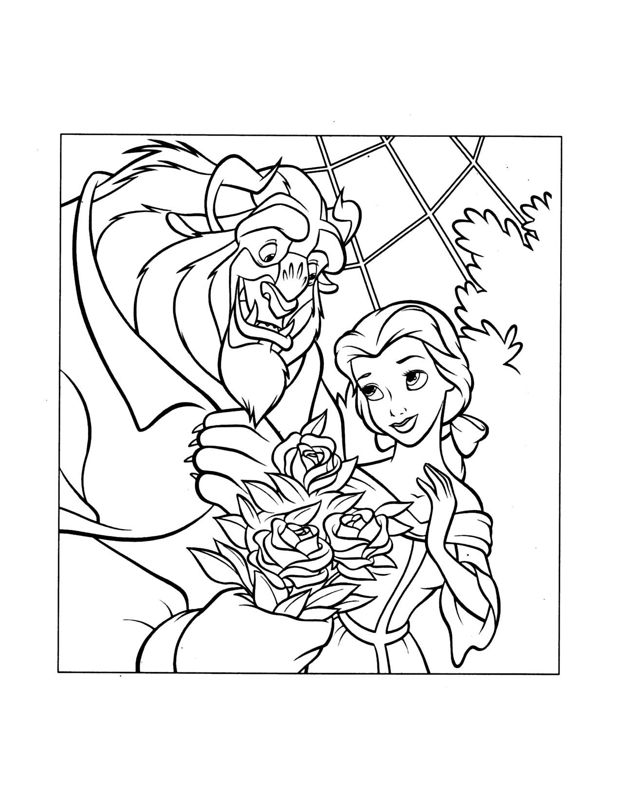 The Beast Gives Belle Flowers Coloring Page