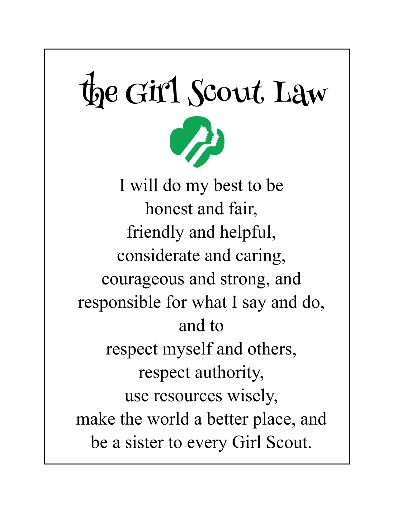 The Girl Scout Law Printable Sheet