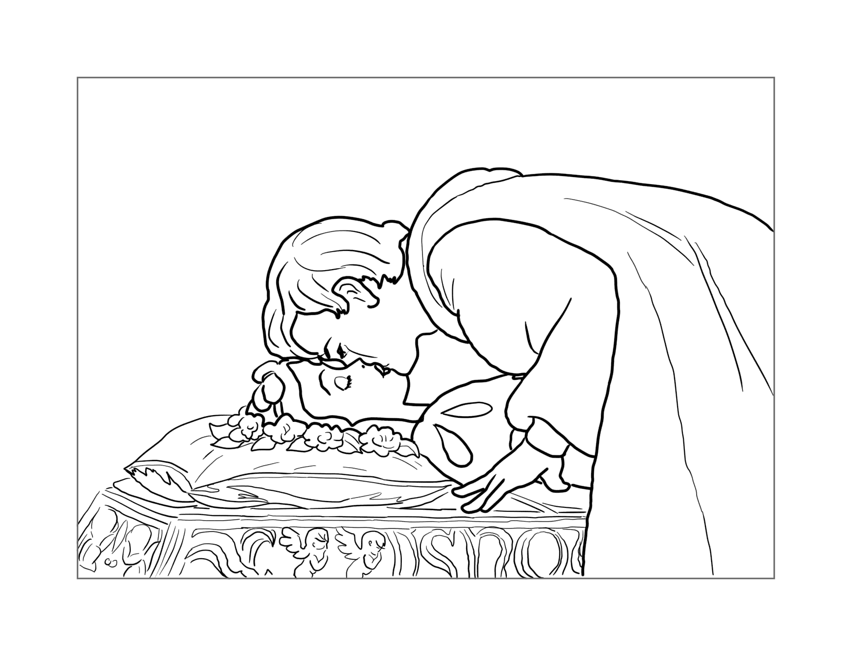 The Prince Wakes Snow White Coloring Page