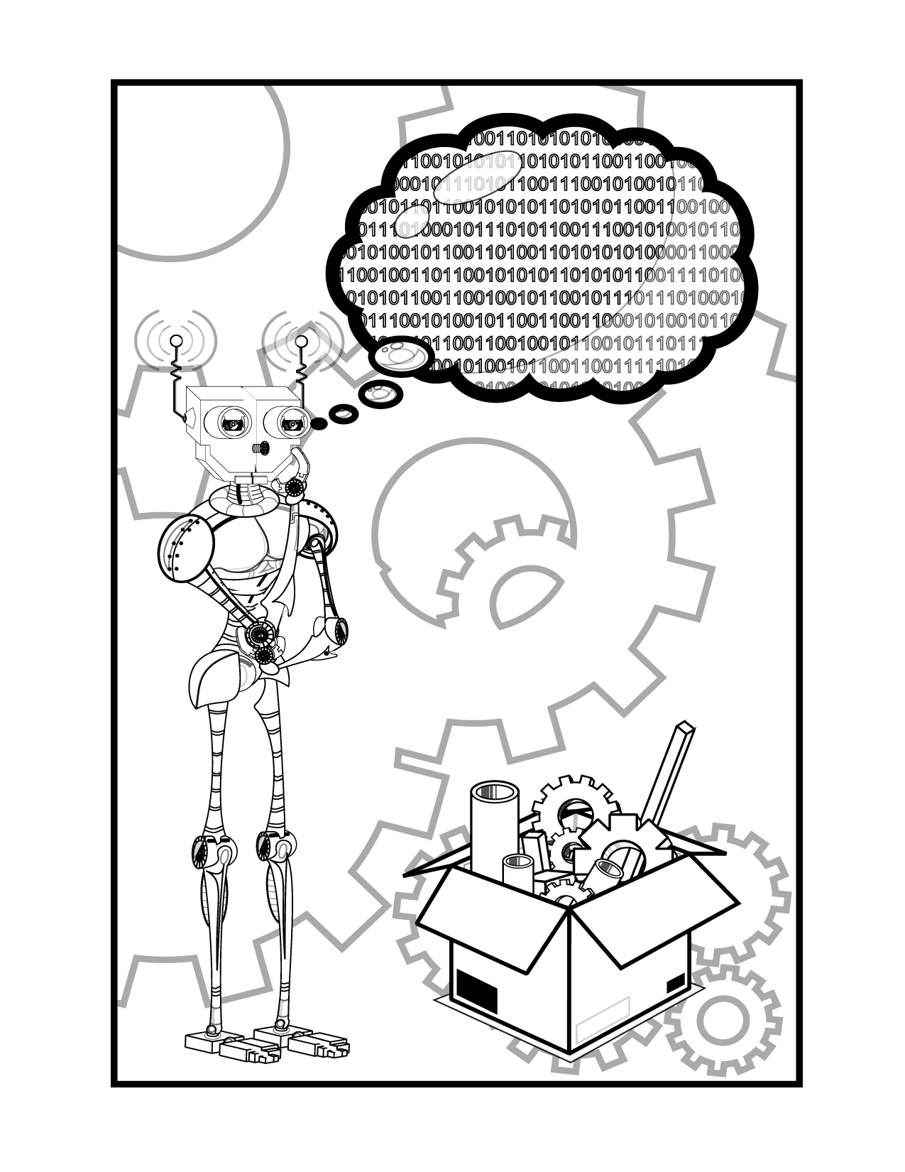 Thinking Robot Coloring Page
