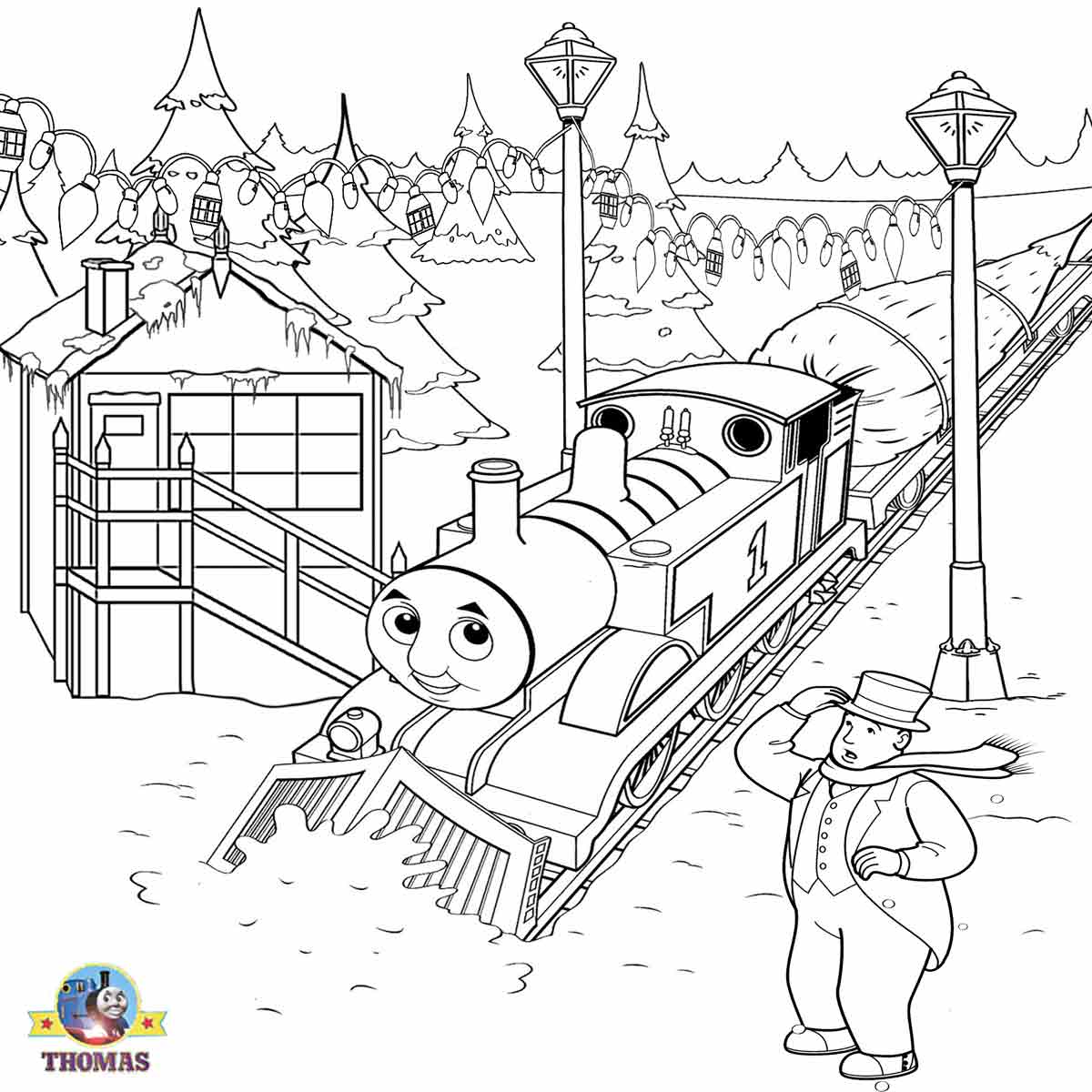 Thomas Carries a Christmas Tree Coloring Page
