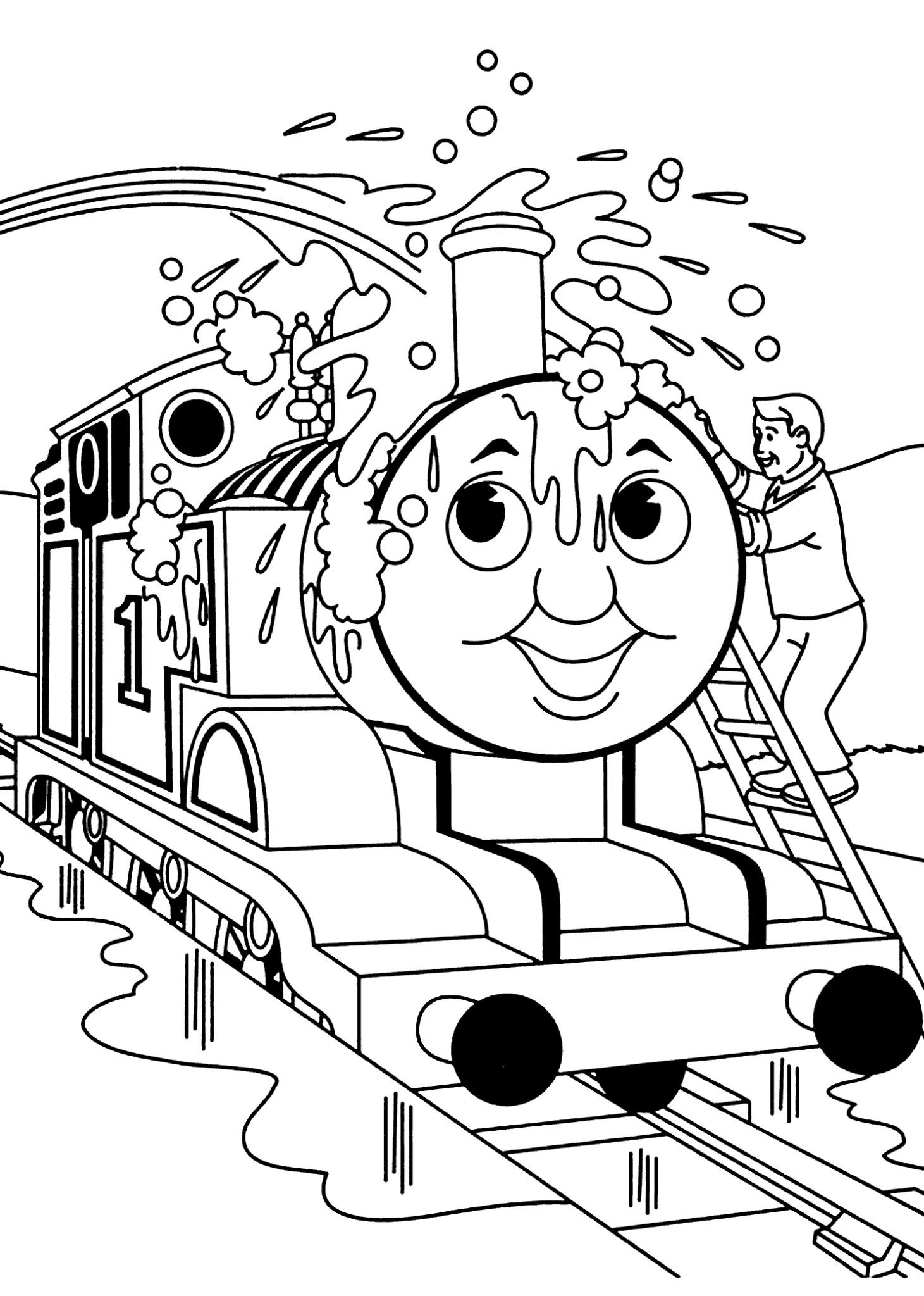 Thomas Gets A Bath Coloring Page 1461x2048