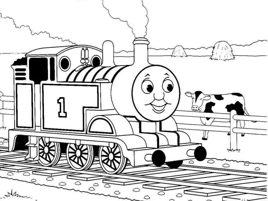 Thomas Visits the Farm Coloring Page