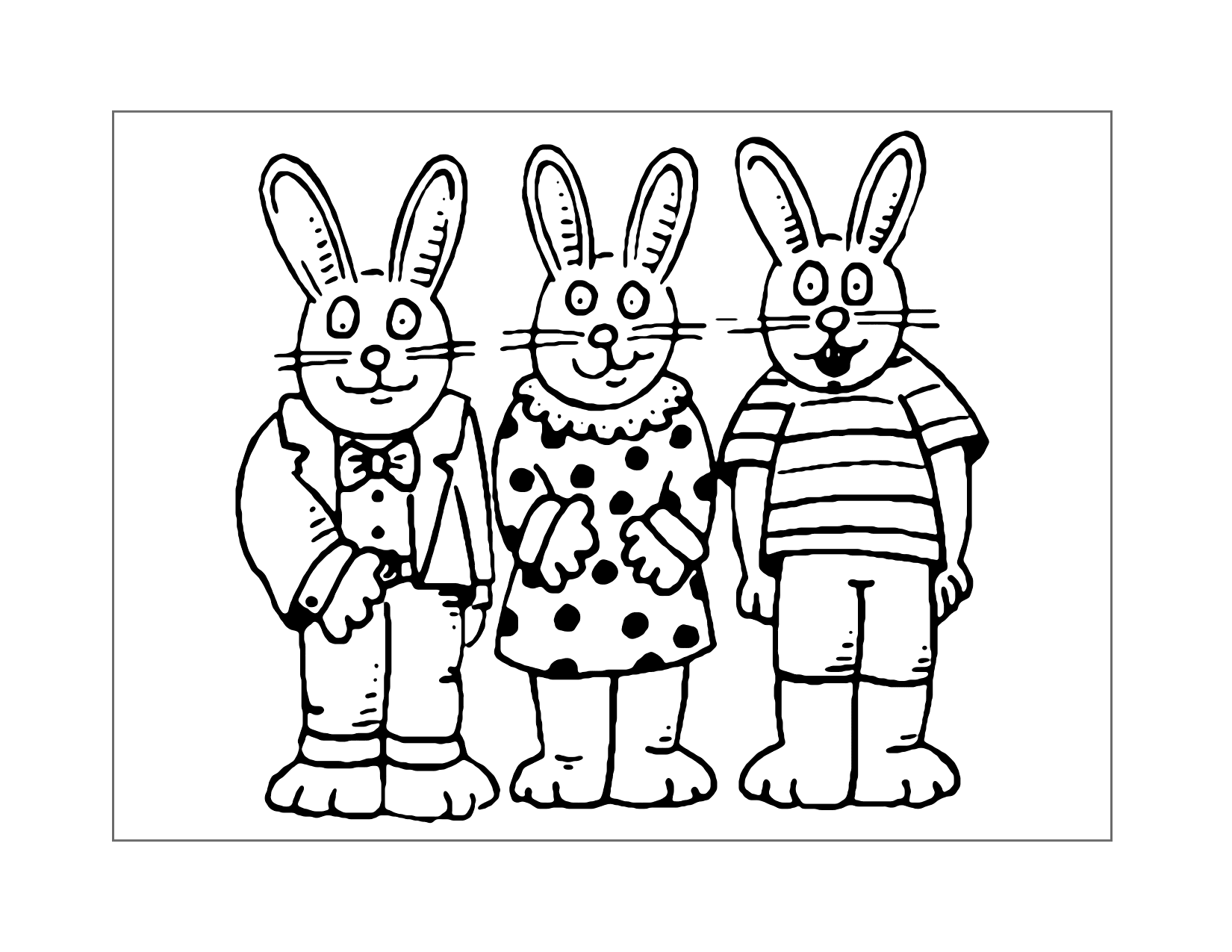 Three Funny Rabbits Coloring Page