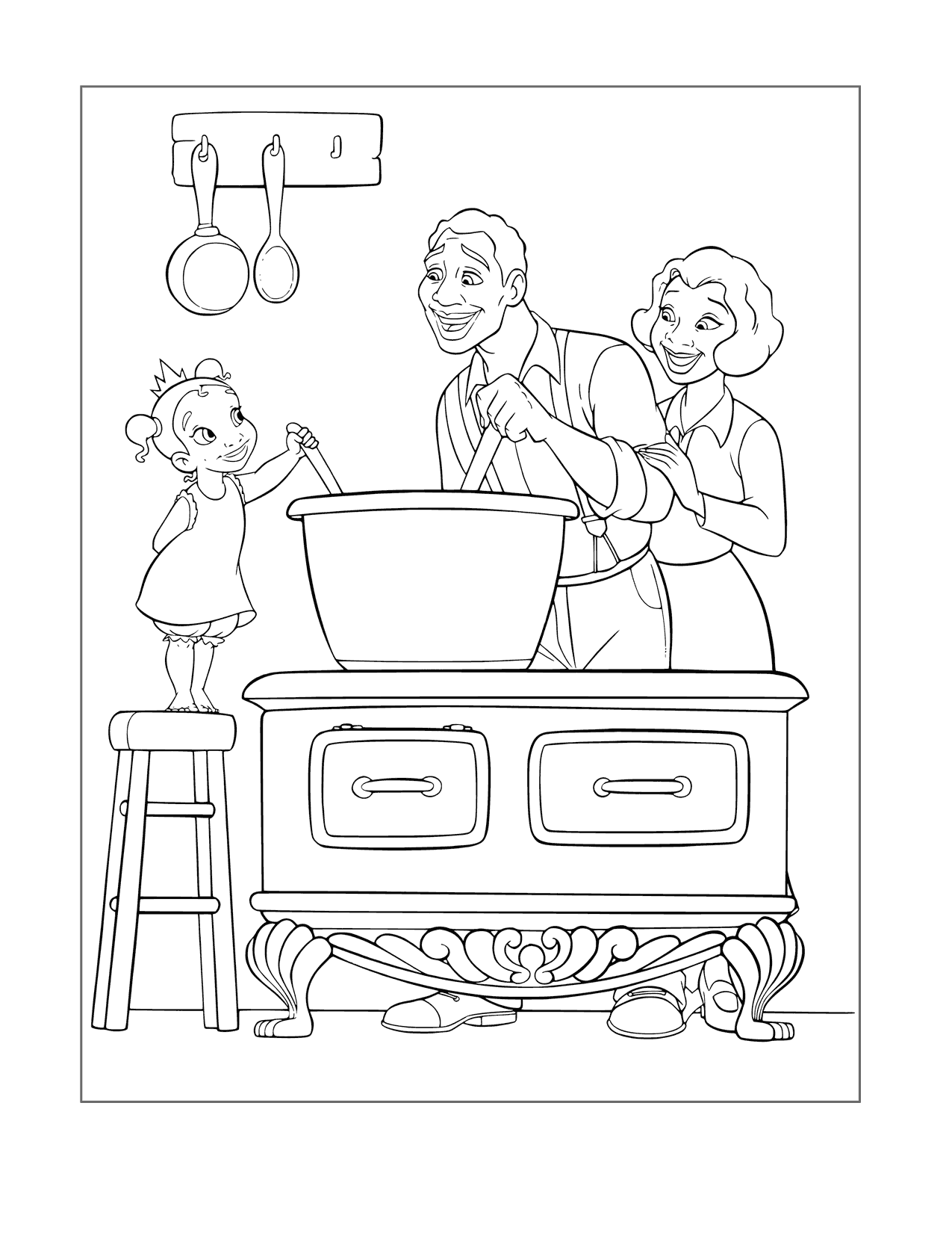 Tiana Cooks With Her Father Coloring Page