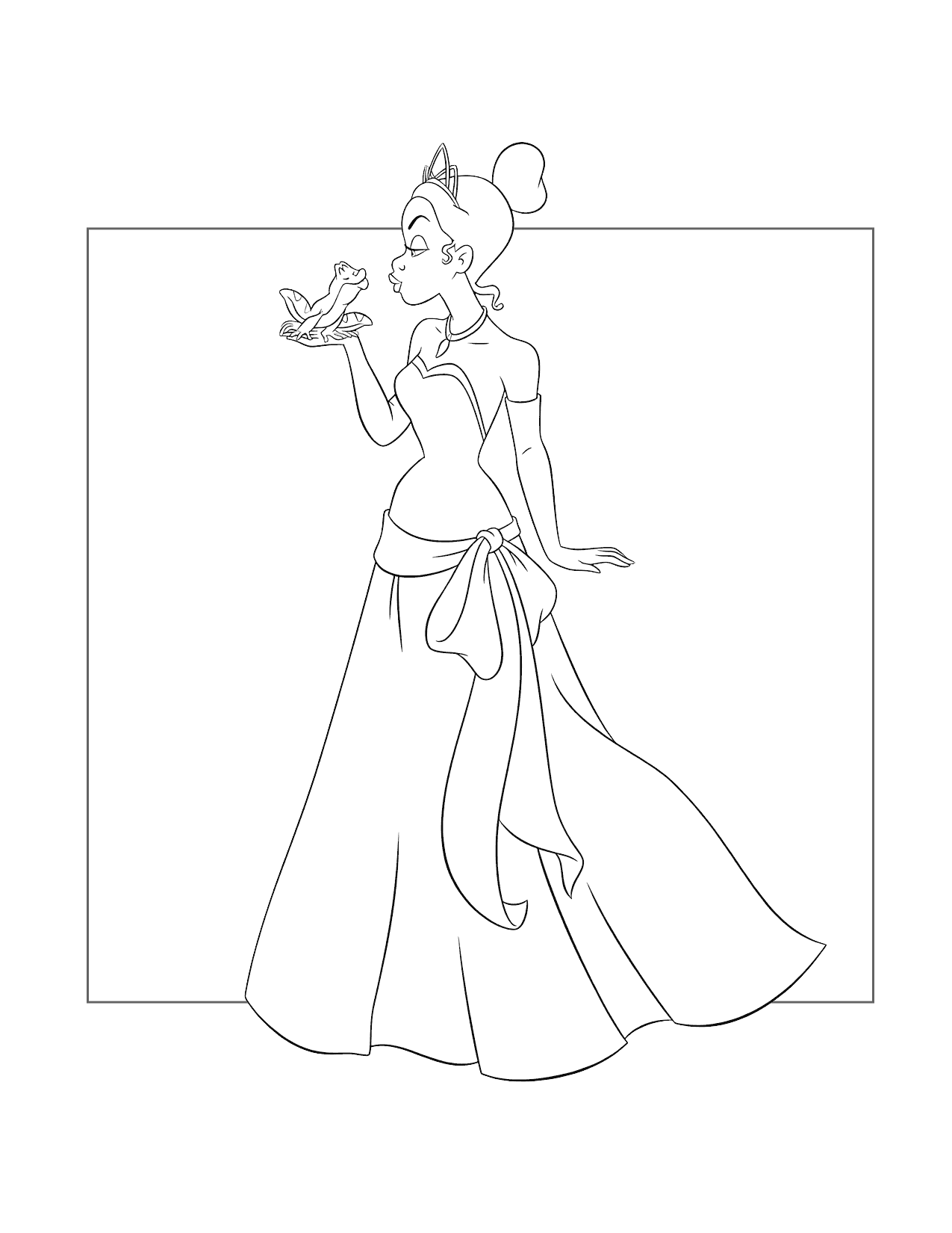 Tiana Kisses The Frog Coloring Page