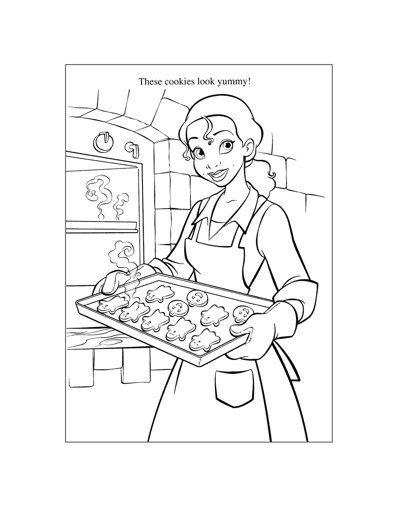 Tiana Makes Cookies Coloring Page