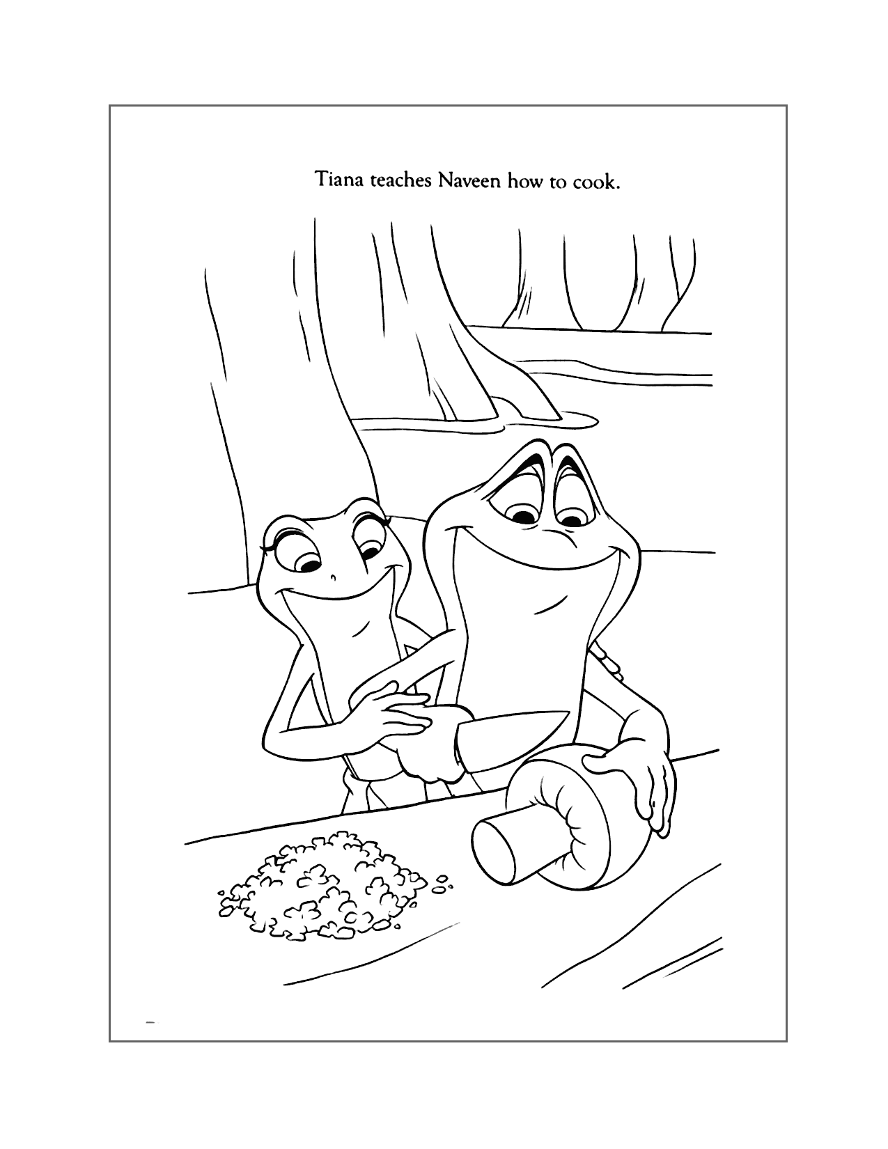 Tiana Teaches Naveen To Cook Coloring Page