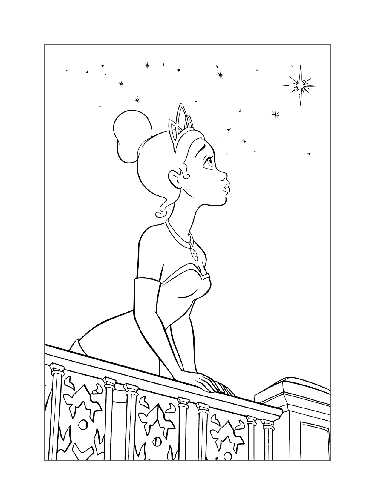 Tiana Wishes On A Star Coloring Page
