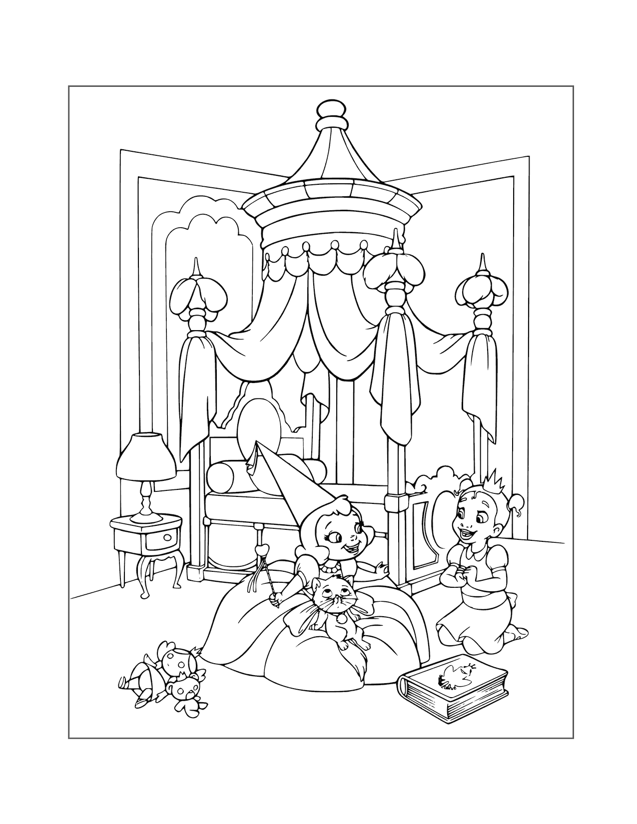 Tiana And Charlotte Play Together As Children Coloring Page