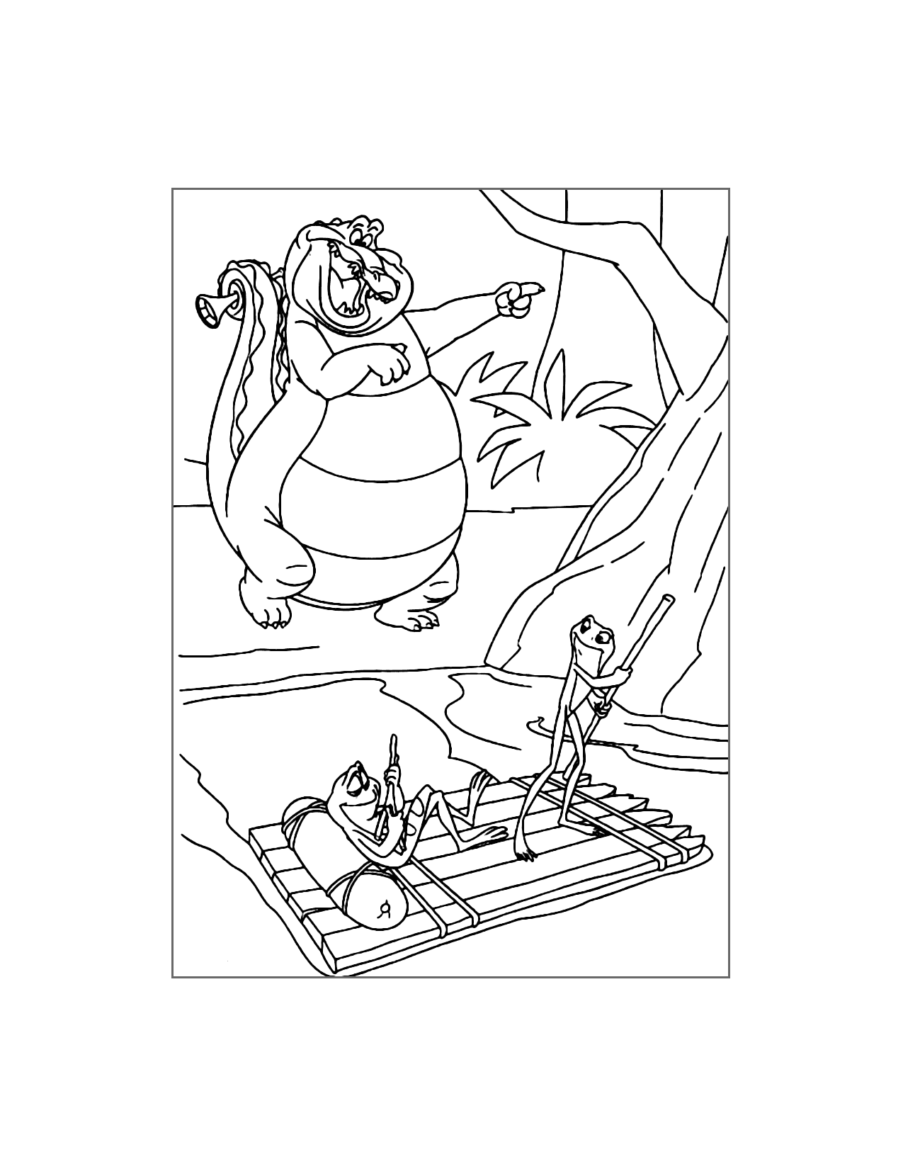 Tiana And Naveen On A Raft Coloring Page