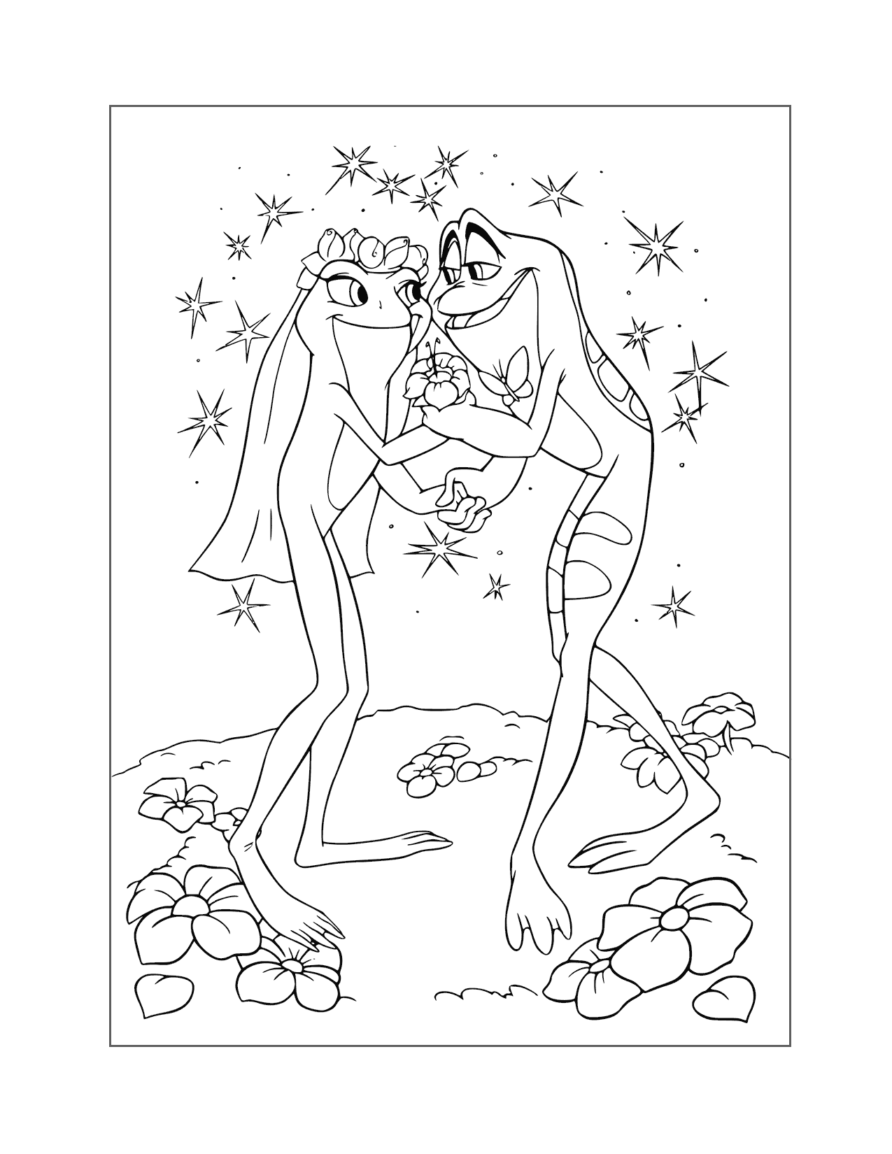 Tiana And Naveens Frog Wedding Coloring Page