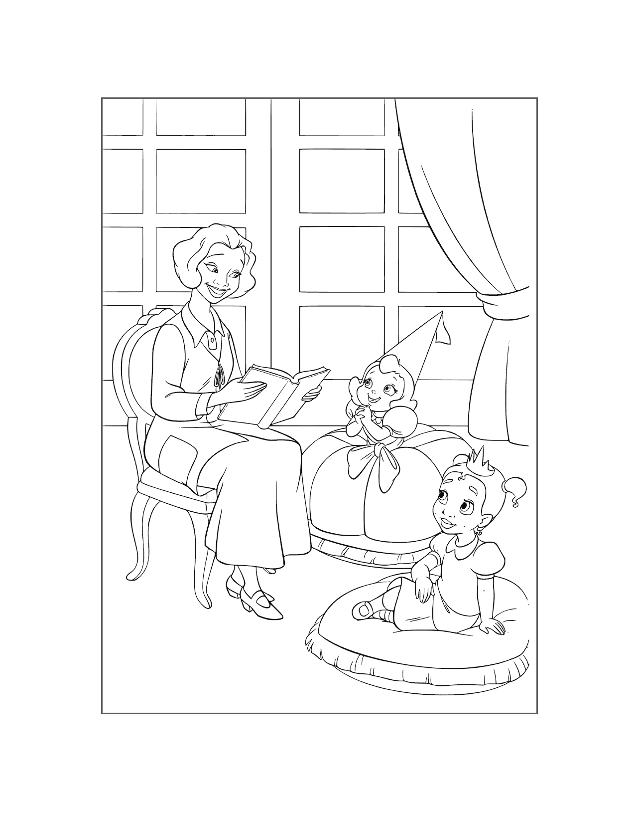 Tianas Mother Reads A Story Coloring Page