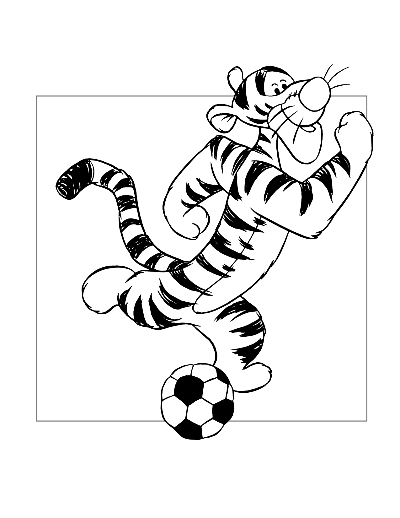 Tigger Kicks A Soccer Ball Coloring Page