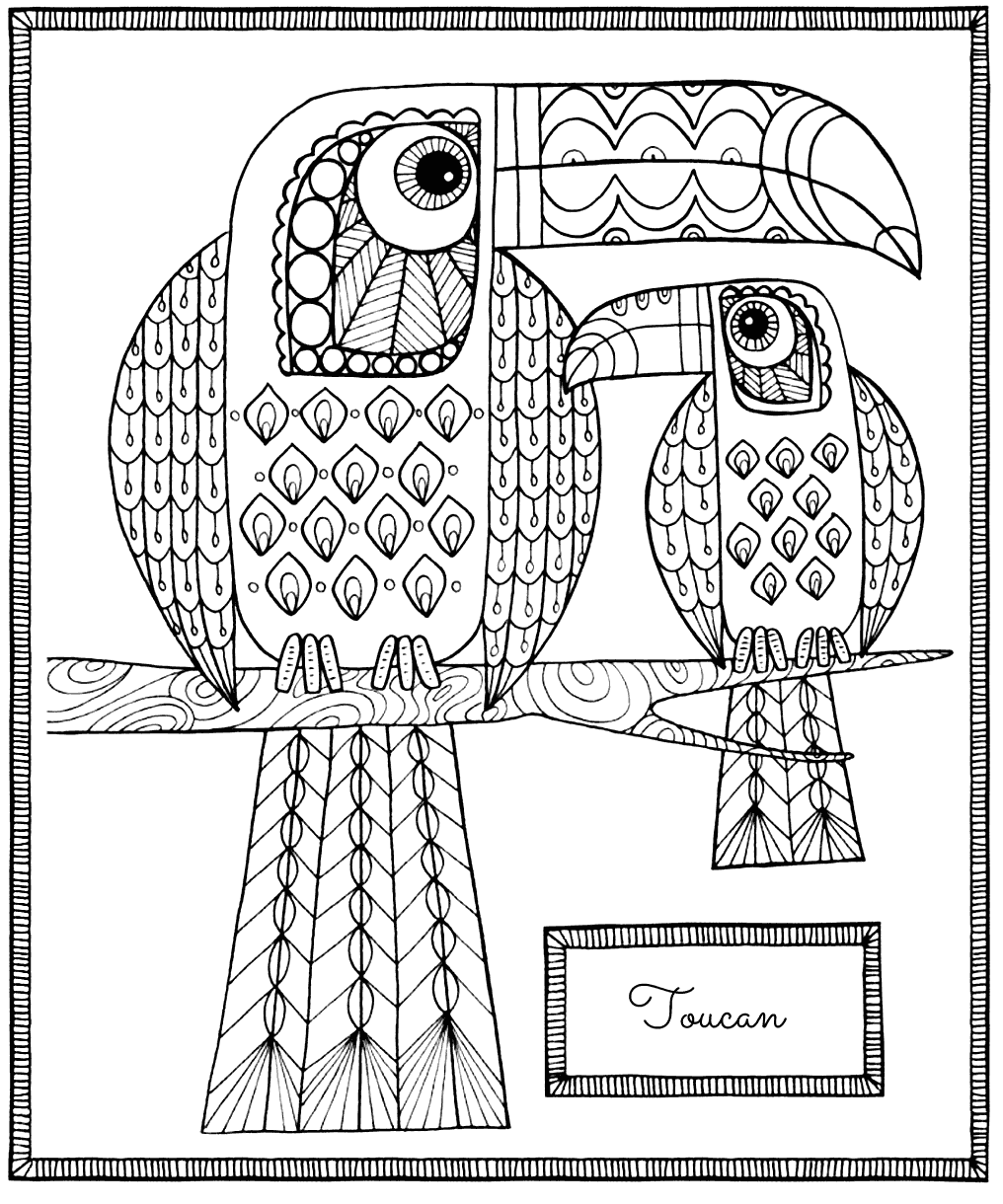 Toucan Aztec Style Art Coloring Page