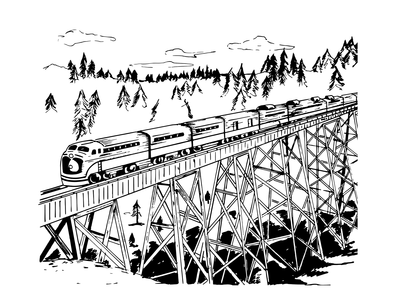 Train Crossing Bridge Coloring Page