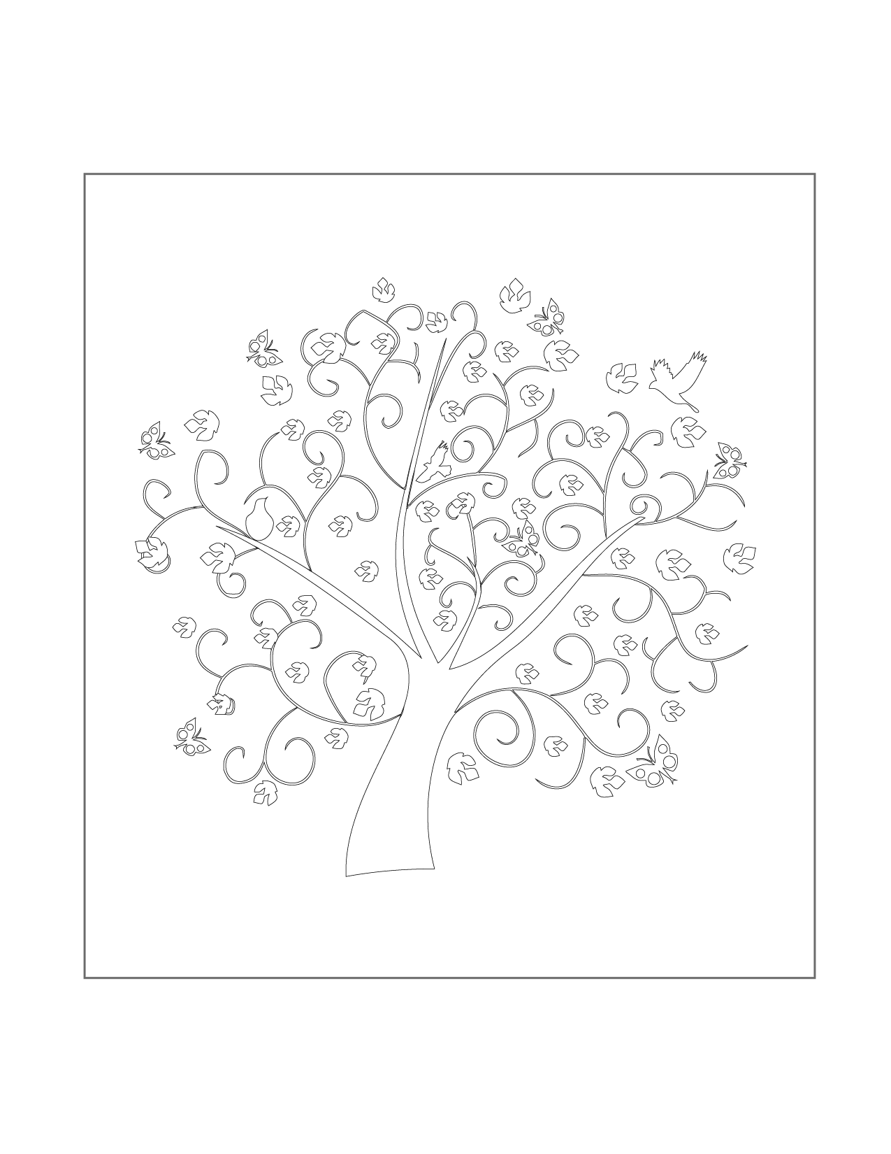 Tree With Butterflies Coloring Page