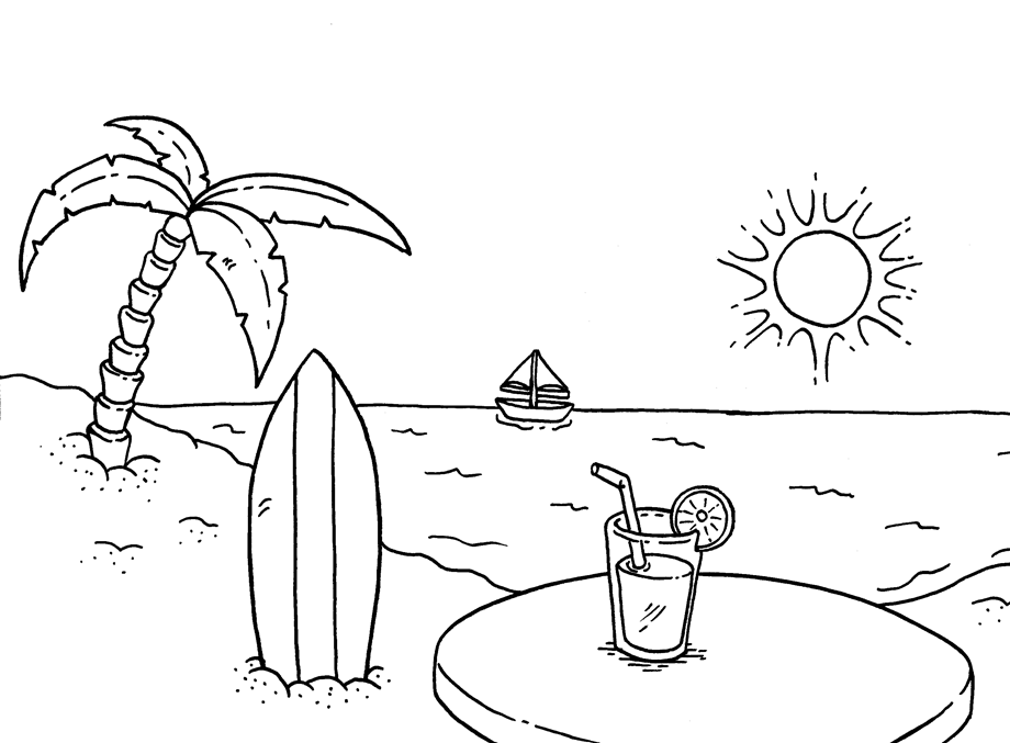 Tropical Beach Coloring Page