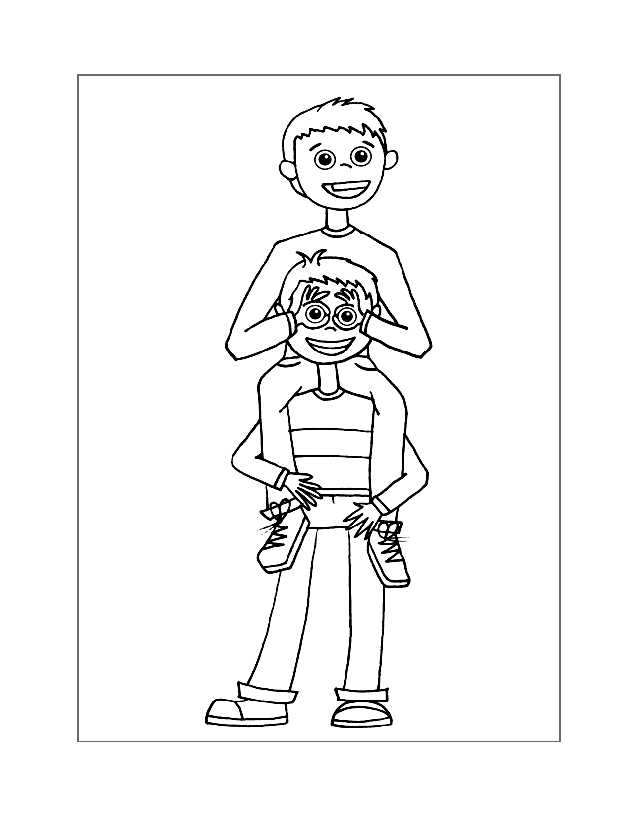 Two Boys Friends Playing Coloring Page