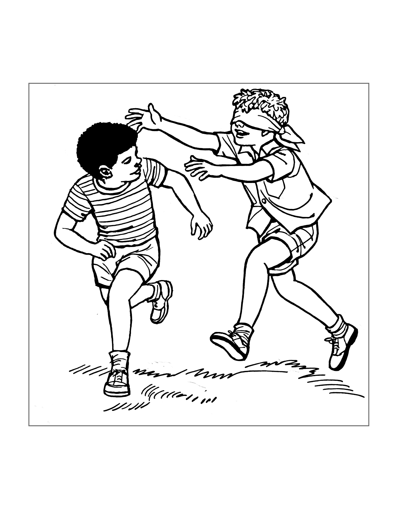 Two Boys Playing Tag Coloring Page